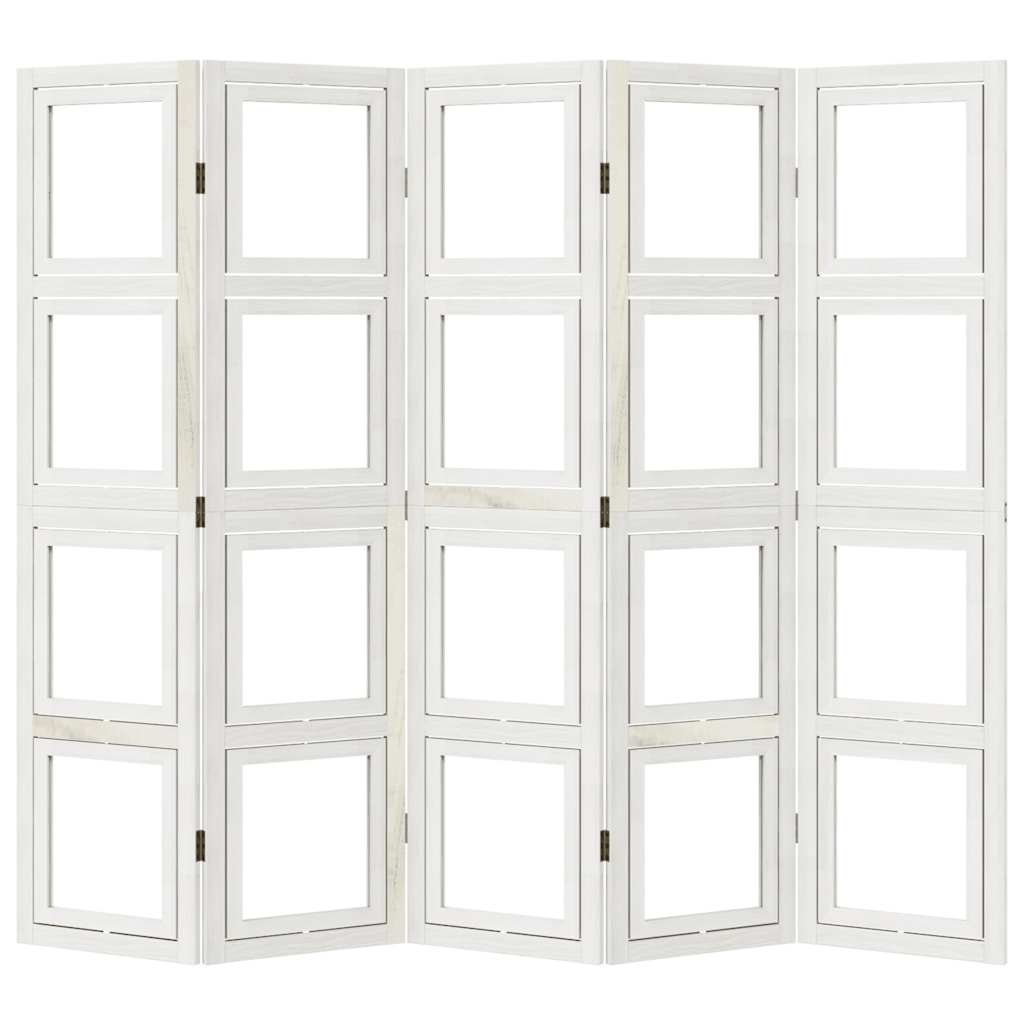 Room Divider 5 Panels White Solid Wood Paulownia